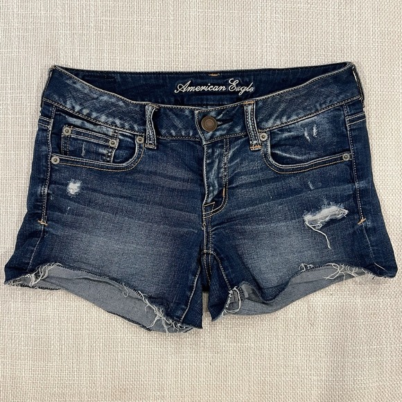 American Eagle Outfitters Pants - American Eagle Women's 4 Short Shorts Jean Dark Wash Super Stretch Blue #0704